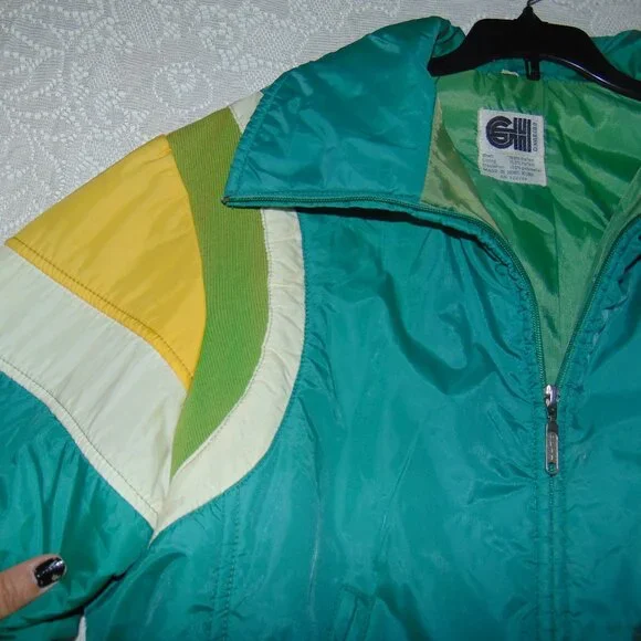 Vintage GH Puffer Jacket Green Yellow Mens M/L Hong Kong Denver Colorado Green